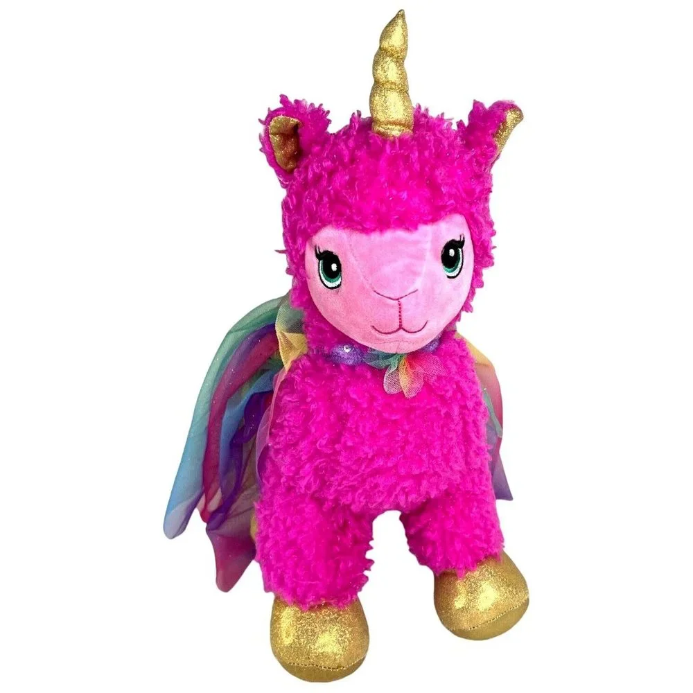 Build A Bear Pink Sparkle LlamaCorn‎ Plush Llama Unicorn Rainbow Net Outfit Toy